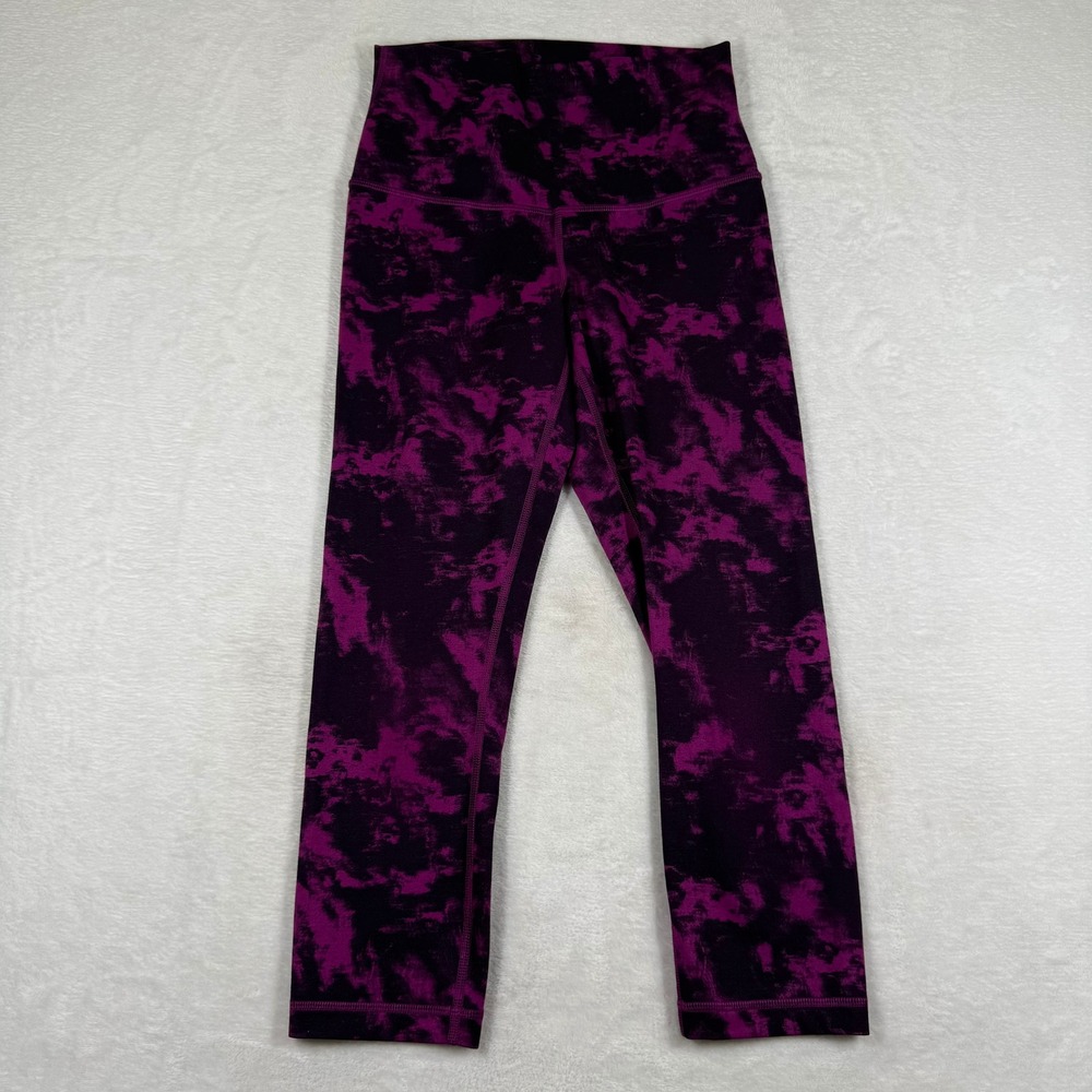 Lululemon Wunder Under Crop High Rise Leggings Purple Black Tie Dye Size 4